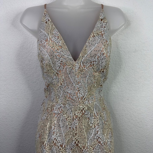 Dress The Population Aurora Dress Women S Gold Silver Lace Sequin Bridal Wedding - Picture 3 of 11